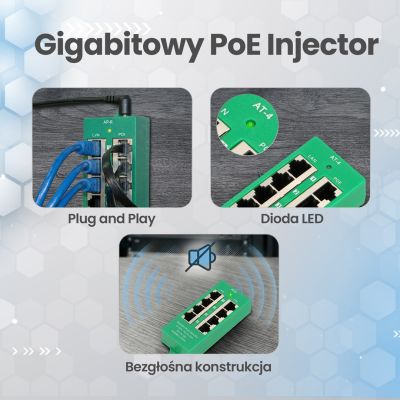 15. Extralink Gigabit PoE Injector 4 Port Active, 4 Gigabit 802.3at/af Ports, Modus A