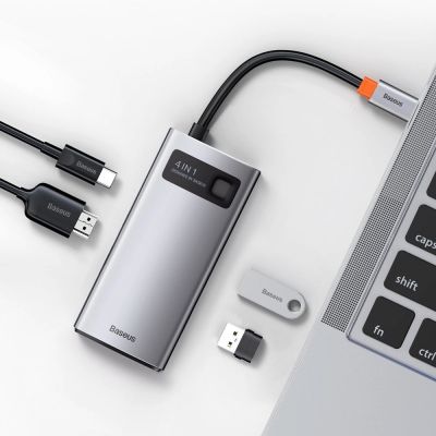 9. Baseus Metal Gleam 4in1 Multifunktions-HUB USB Typ C - USB Typ C Stromversorgung 100 W / HDMI 4K 30 Hz / 1x USB 3.2 Gen 1 / 1x USB 2.0 (CAHUB-CY0G)