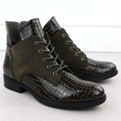 3. Damen-Ankle-Boots aus Lackleder, Krokodilgrün, Vinceza 26-16477
