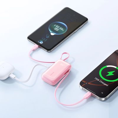 3. Joyroom JR-PR2L 10000mAh 35W Powerbank mit integriertem, einziehbarem USB-C-Kabel und Lightning Kabel mit Trageschlaufe – Pink