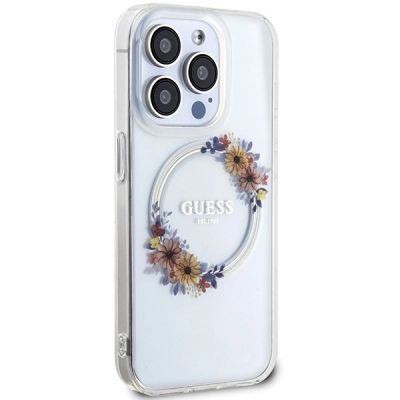 4. Guess IML Flowers Wreatch MagSafe iPhone 15 Pro Max Hülle - Durchsichtig