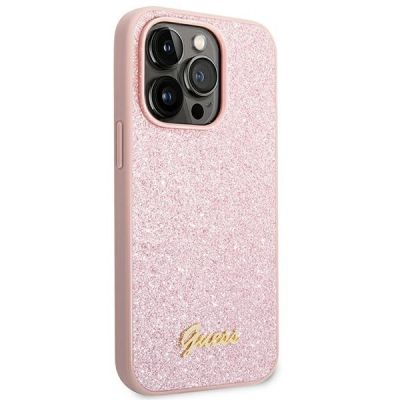 4. Guess Glitter Script Case für iPhone 14 Pro Max - Rosa