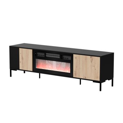 MERCI TV-Schrank 180x40x53,5 Schwarz/Eiche (Artisan) + Kamin
