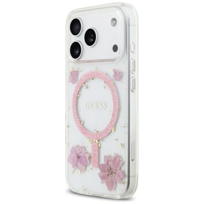 2. Guess Resin Flowers Glitter MagSafe Hülle für iPhone 17 Pro - Pink