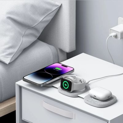 7. Tech-Protect QI15W-A32 3in1 induktives Ladegerät mit MagSafe für Smartphone / Apple Watch / AirPods – Grau
