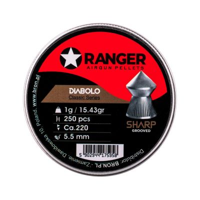 5. 5,5 mm RANGER Diabolo Classic Sharp Grooved Diabolo, geriffelte Spitze, 250 Stück, 1,00 g
