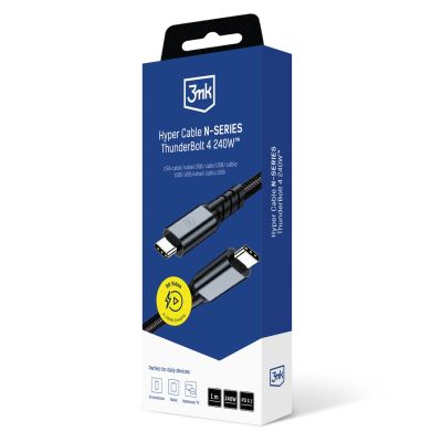 8. 3mk Hyper Cable N-SERIES Thunderbolt 4 USB-C / USB-C 1m 48V/5A 40Gb/s 240W 8K60Hz - schwarz