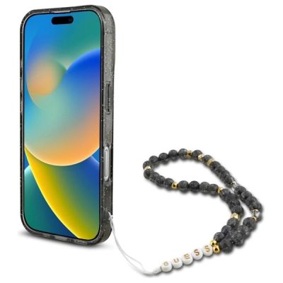 4. Guess IML Glitter With Pearl Strap MagSafe-Hülle für iPhone 16 – Schwarz