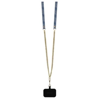 7. Guess Leder-Umhängetasche mit Metalllogo und Strasssteinen für iPhone 16 – Blau