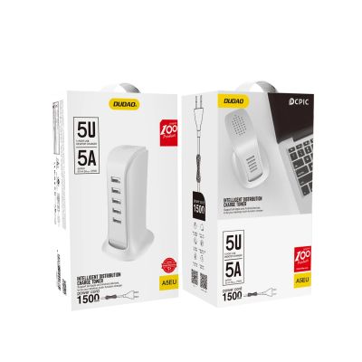 5. Dudao 5x USB-Ladegerät mit integriertem EU-Stromkabel weiß (A5EU)