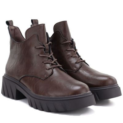 4. Braune Damen-Ankle-Boots aus Leder mit Plateau, Modell M.Daszyński SFY2502-11ac