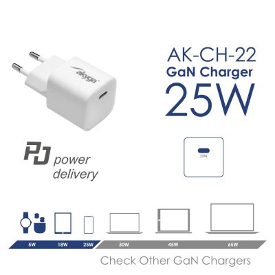 5. AKYGA Wandladegerät 25W USB-C PD GAN 5-12V / 2,08-3A Weiß AK-CH-22