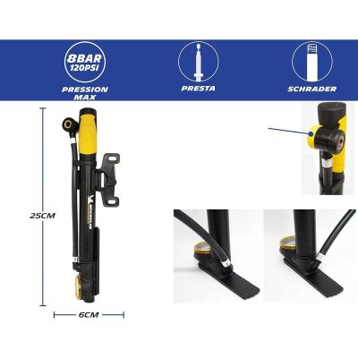 29. MINI-FAHRRADPUMPE MIT MANOMETER 2in1 ALU MICHELIN 8 bar (120 PSI)