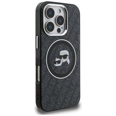 4. Karl Lagerfeld IML Glitter Karl & Choupette Heads Logo MagSafe Hülle für iPhone 16 Pro Max - Schwarz