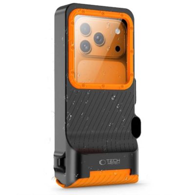 2. Tech-Protect IPX8 Pro wasserdichte Handyhülle – Orange und Schwarz