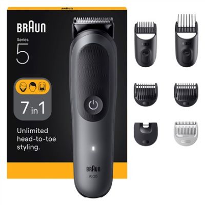 5. Braun 7-in-1 Pflegeset | Series 5 All-in-One Set AIO5520 | Kabellos | 14 Längeneinstellungen | Schwarz