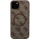 3. Guess 4G Collection Leder Metall Logo MagSafe Hülle für iPhone 15 Plus / 14 Plus – Braun
