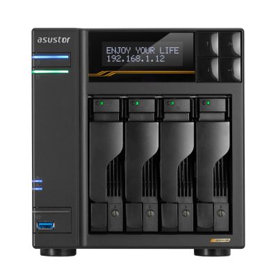 7. NAS Asustor AS6804T; Tower; 4x (3,5" SATA HDD/ 2,5" SSD); AMD Ryzen Embedded V3C14; 16 GB ECC DDR5 SODIMM (max. 64 GB), 2x 10GbE, 2x 5GbE, 4x M.2 2280 NVMe PCIe 4.0, 2x USB 4.0, 2x USB 3.2 Gen, 1x optionale 10GbE-Karte