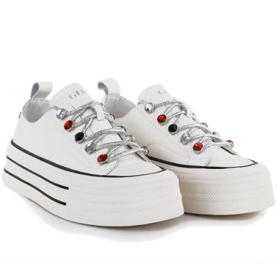 3. Weiße Damen-Sneaker aus Leder mit Plateausohle, Modell Goe T2N4072