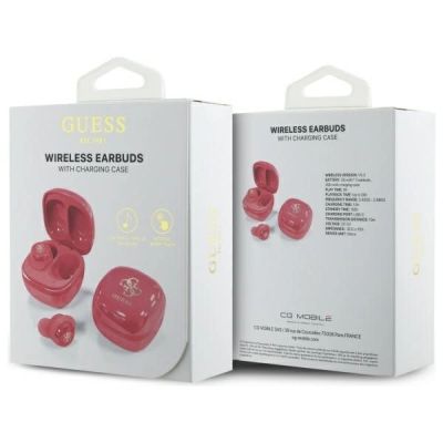 6. Guess Bluetooth-Kopfhörer GUTWSJ144ESF TWS + Dock Fuchsia/Fuschia Iridescent 4G Gedrucktes Logo