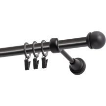 Einläufige Gardinenstange Ø 19 mm schwarz 200 cm MAX mit Knauf und Ringen KOWALSKI