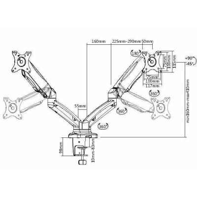3. Equip Tischhalterung 17"-32" / 2TFT 360° Gasfeder 9 kg Einzelhandel