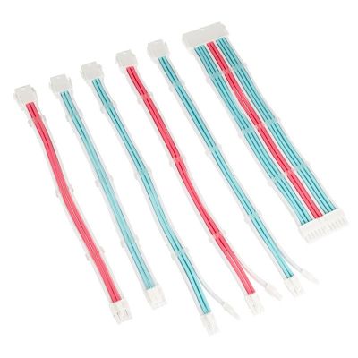 Kolink Core Adept Geflochtenes Kabelverlängerungsset – Strahlendes Weiß/Neonblau/Reines Rosa