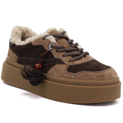 Braune und beige isolierte Plateau-Schuhe aus Leder, Modell Kobbo 79665