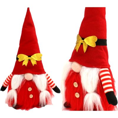 Dekorativer Weihnachtsmann-Gnom 40 cm mit goldener Schleife