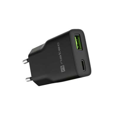 12. NATEC RIBERA GAN SLIM WANDLADEGERÄT 1x USB-A + 1x USB-C 20W SCHWARZ