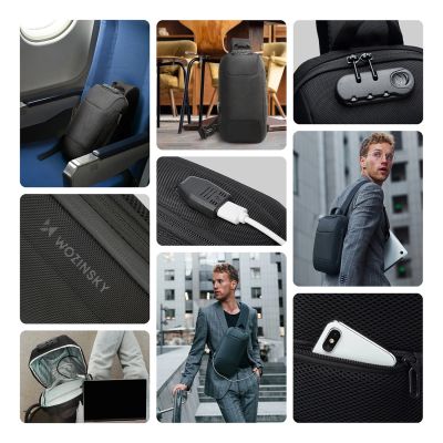 2. Wozinsky Premium Einschultriger Anti-Diebstahl City-Rucksack mit Organizer und USB - Schwarz