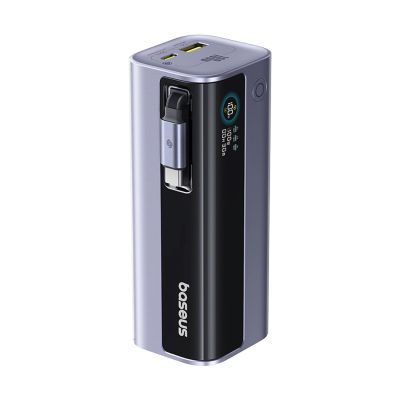 Baseus EnerGeek GR11 10000mAh 100W Powerbank mit einziehbarem Kabel – Grau