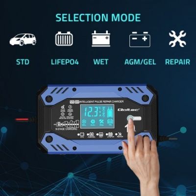 30. QOLTEC STD AGM GEL LIFEPO4-AKKU-LADEGERÄT | GLEICHRICHTER MIT REPARATURFUNKTION | 12–24 V | 10 A | LCD | 9-STUFIGES LADEN