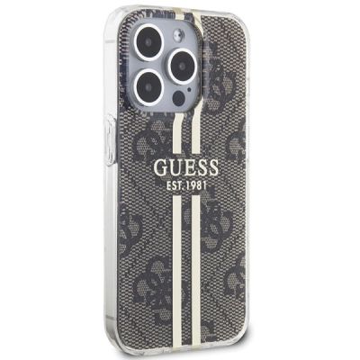 4. Guess IML 4G Gold Stripe Hülle für iPhone 15 Pro – braun