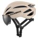 3. Rockbros Fahrradhelm mit Visier, abnehmbarer UV-Schutzbrille, Unisex – Braun