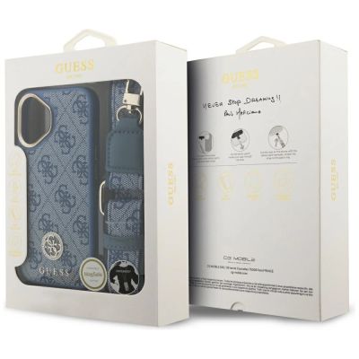9. Guess 4G Strass Logo & Big Strap Metal Buttons MagSafe Case für iPhone 17 - Blau