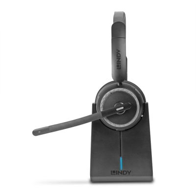 2. Lindy L118 Kabelloses Headset mit Kopfbügel, Büro-/Callcenter-Anschluss, USB Typ-C, Bluetooth-Ladestation, Schwarz