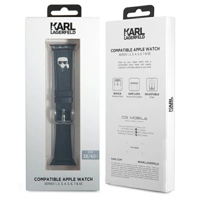 2. Karl Lagerfeld Ikonik Saffiano Karl Heads Armband für Apple Watch (38 / 40 / 41 mm) – Schwarz