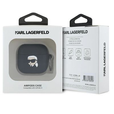 3. Karl Lagerfeld Silikon Karl Head 3D-Hülle für AirPods 4 – Schwarz