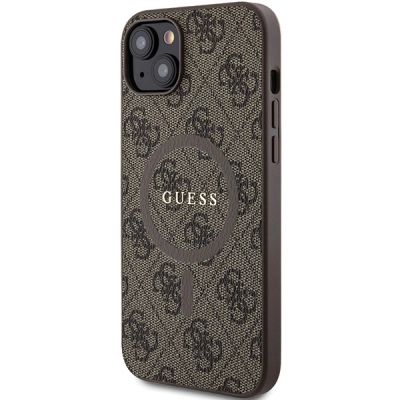 2. Guess 4G Collection Leder Metall Logo MagSafe Hülle für iPhone 15 Plus / 14 Plus – Braun