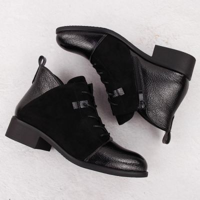 20. Damen-Wildleder-Stiefeletten, gefüttert, schwarz M.Daszyński MR2458-7