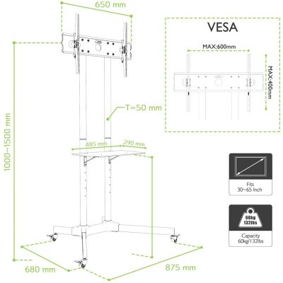 TECHLY MOBILER TV-STÄNDER LED/LCD 30-65 ZOLL 60KG 1