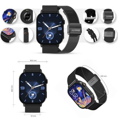 11. Smartwatch Gravity GT15-1 Schwarzes Silikonarmband + Schwarzes Armband