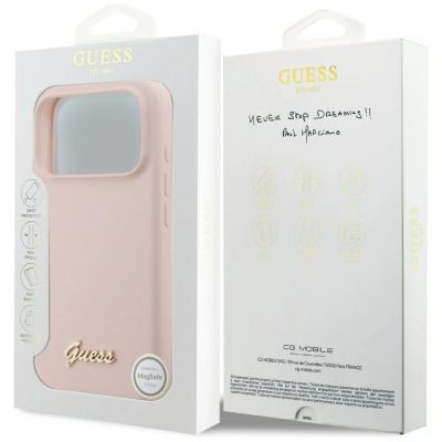 8. Guess Silicone Script Metal Logo MagSafe Case für iPhone 17 Pro - Pink