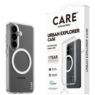5. CARE by PanzerGlass Urban Explorer Transparente Hülle mit weißem Qi für Samsung Galaxy S26 - transparent