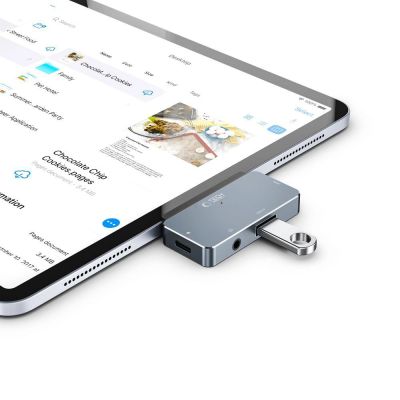 4. HUB Tech-Protect V6 4in1 USB-C – USB-A 3.0 / USB-C PD100W / HDMI / Mini-Buchse 3,5 mm – Grau