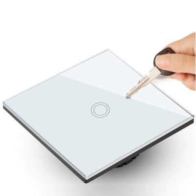4. MACLEAN Touch-Lichtschalter, einzeln, Glas, weiß, mit rundem Knopf, Abmessungen 86 x 86 mm, MCE702W