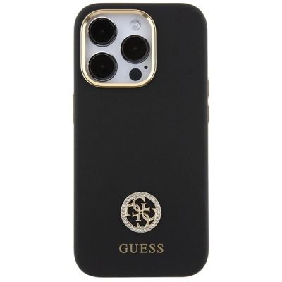 3. Guess Silicone Logo Strass 4G Case für iPhone 15 Pro Max - Schwarz