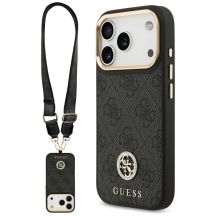 Guess 4G Strass Logo & Big Strap Metal Buttons MagSafe Case für iPhone 17 Pro - Schwarz