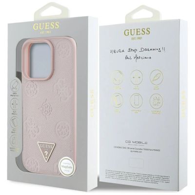 8. Guess Grained Hot Stamp Peony Triangle Logo MagSafe iPhone 16 Pro Hülle - Rosa